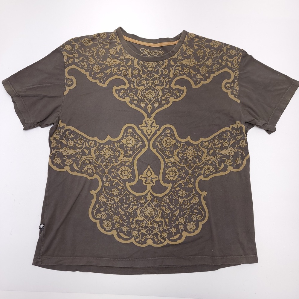 Marc Ecko Shirt Skull Brown TShirt 2XL Y2K Tattoo Art
